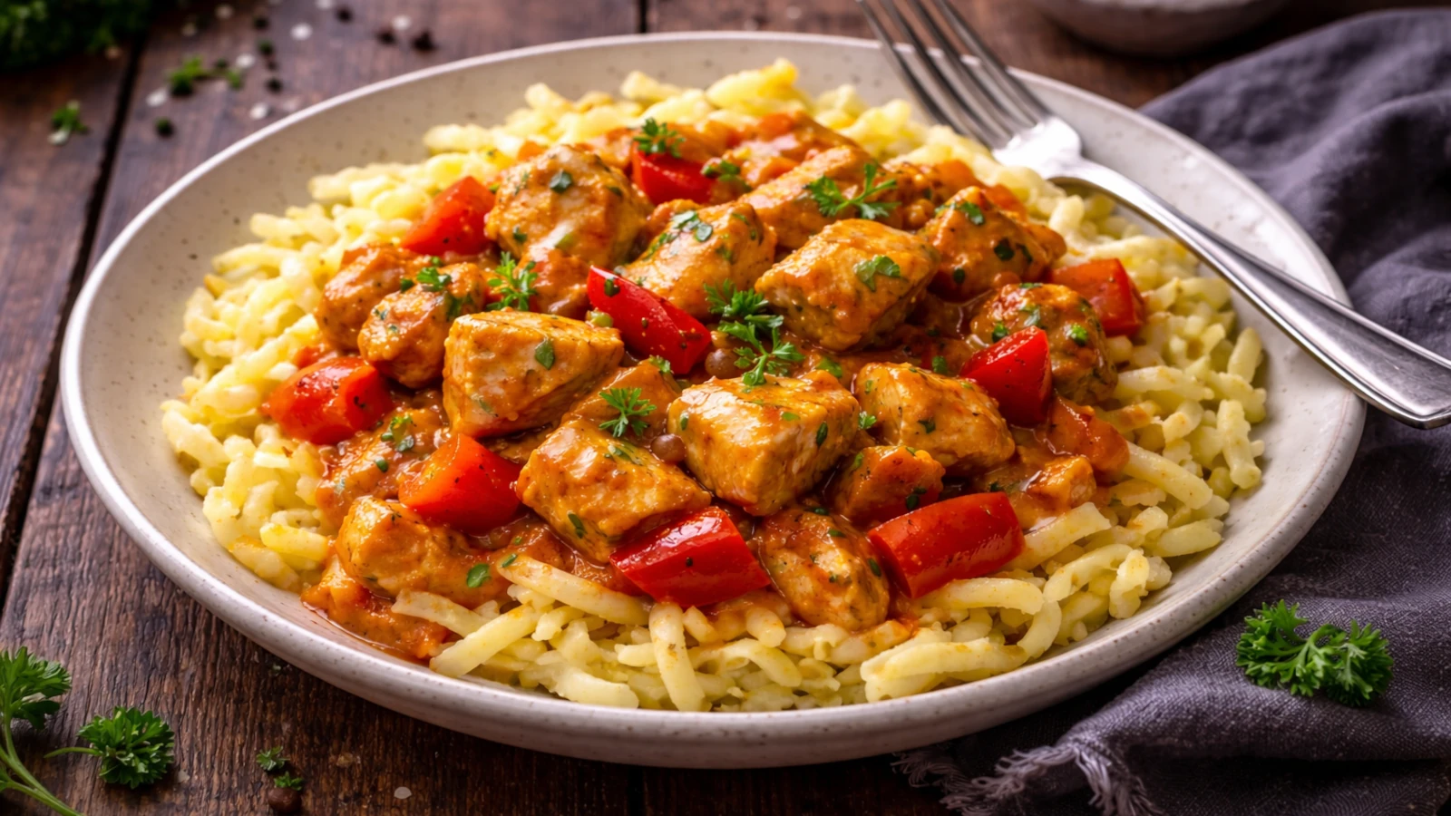 Hähnchengulasch mit Spätzle